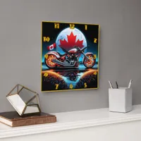 A vibrant motorcycle under the Canadian moonlight Square Wall Clock