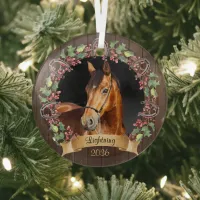 Personalized Horse Photo Rustic Christmas Glass Ornament