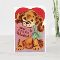 Vintage Puppy Holds Heart Valentine Holiday Card