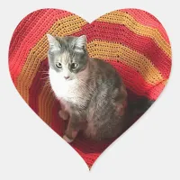 Pearl Cat on Afghan Heart Sticker