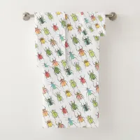 Vibrant Love Bugs Watercolor Beetles Bath Towel Set