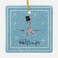 Magic and Wonder Christmas Snowman Blue ID440 Ceramic Ornament