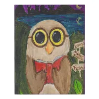 Fantasy Reading Folk Art Painting Fun Owl  Faux Canvas Print