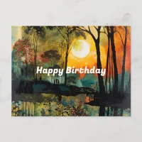 Sunset at the Forest Lake Birthday Postcard