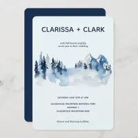 Cute Modern Watercolor Mountain Landscape Wedding Invitation