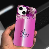Pink Metallic Artistic Luxury Chic Modern Glam Case-Mate iPhone 14 Case