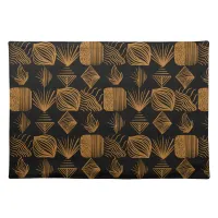 Bold Caribbean Tribal Mudcloth: Black, Gold Cloth Placemat