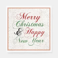 Merry Christmas Happy New Year Rose Gold Glitter Napkins