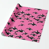 Orca Killer Whales Swimming Pattern on Pink Wrapping Paper