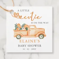 A Little Cutie Is On The Way Orange Baby Shower  Favor Tags