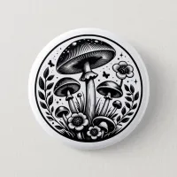 Vintage Mushrooms and Flowers  Button