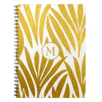 Leaves Pattern Monogrammed Elegant Faux Gold Leaf Notebook