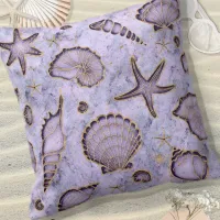 Seashells Starfish Watercolor Violet ID782 Throw Pillow