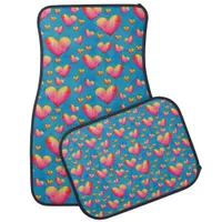 Multicolored Watercolor Hearts Set of Car Mats