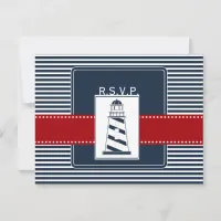 navy stripes,lighthouse nautical wedding rsvp