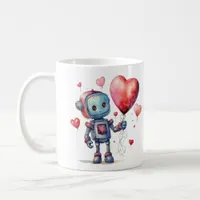 Cute Robot with a Red Heart Balloon Valentine's Coffee Mug