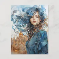 The Lady in the City With Blue Hair Postcard