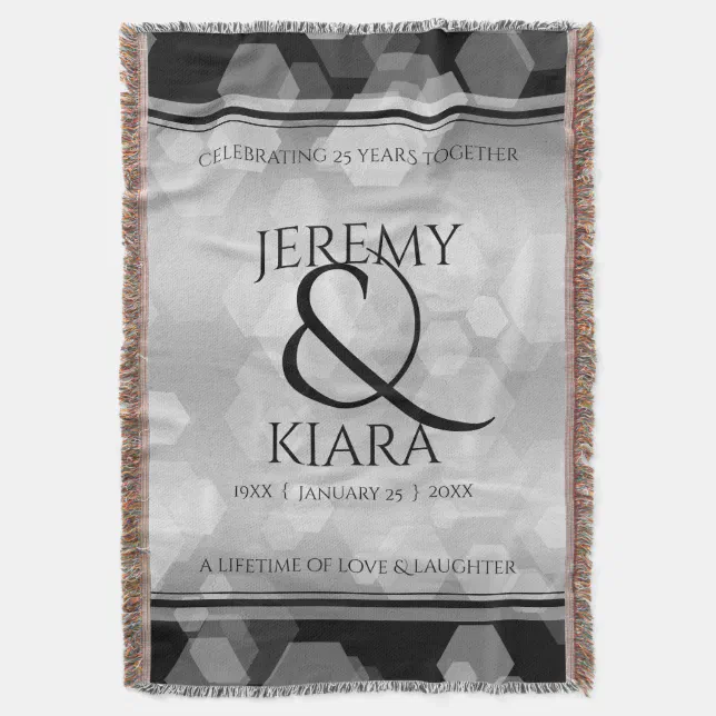 Elegant 25th Silver Wedding Anniversary Throw Blanket