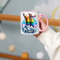 Vibrant polar bear Perched on mountain with girls Mug