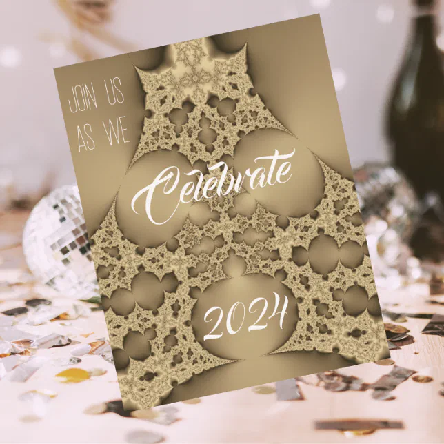 New Year’s Eve party invitation - golden fractal