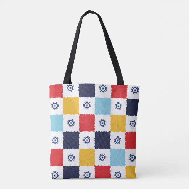 Greek Eye Colorful Squares Pattern Tote Bag