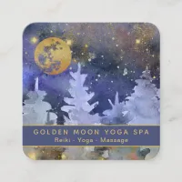 *~* Stars Cosmos Gold Moon Glitter Pine Trees Square Business Card