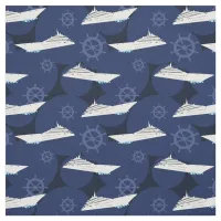 Nautical Cruise Ships Modern Blue White Pattern Fabric