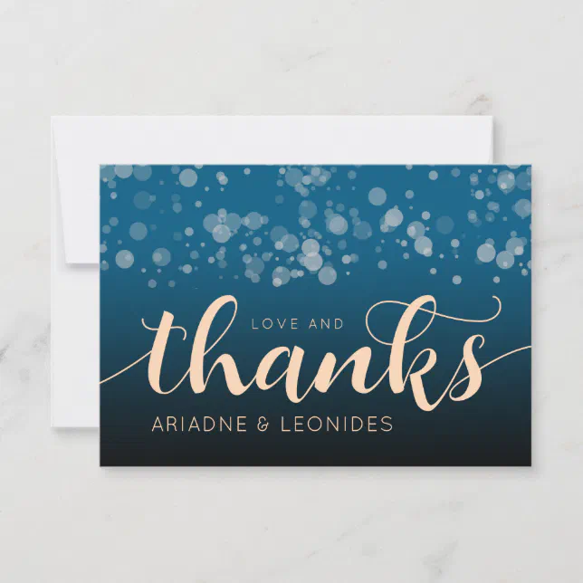 Elegant Peach Oceanic Blue Wedding Love and Thanks Thank You Card