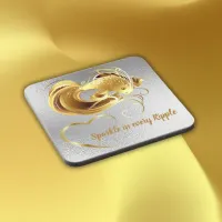 Gold goldfish on silver foil monogram | beverage coaster