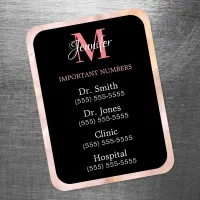 Black Pink and White Important Numbers Monogrammed Magnet