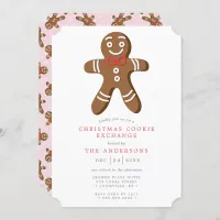 Pink Gingerbread Man Cookie Exchange Christmas Invitation