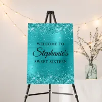 Glittery Turquoise Blue Foil Sweet Sixteen Welcome Foam Board