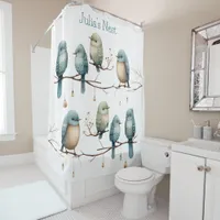 Whimsical Birds on Branches Timeless Elegance Shower Curtain