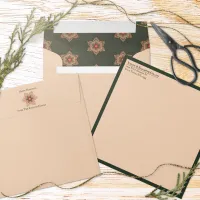 Holly Star Traditional Christmas Green Accents Envelope