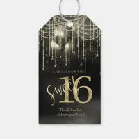 String Lights & Balloons Sweet 16 Black/Gold ID473 Gift Tags