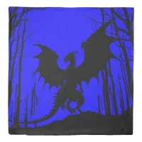 Black Silhouette Dragon on Blue - Fantasy |