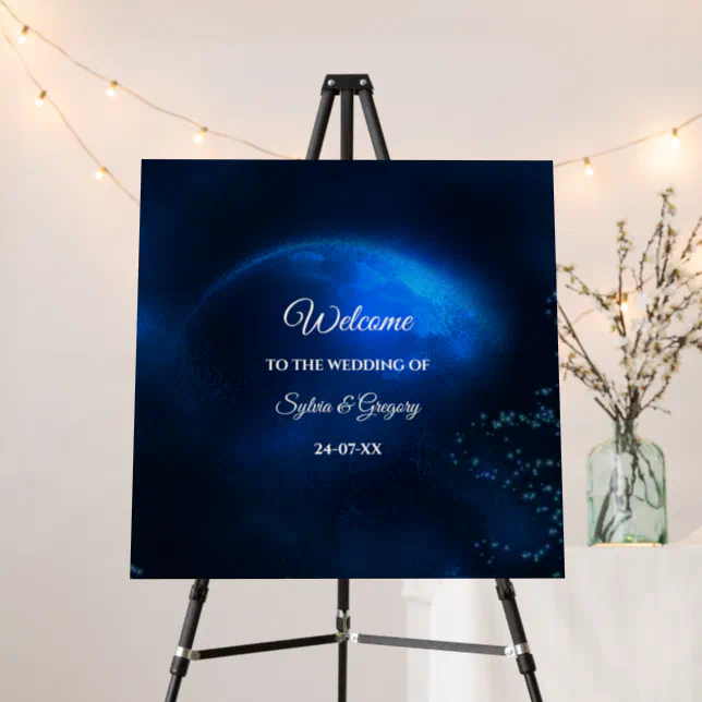 Celestial wedding Full Blue Moon & Stars Midnight Foam Board