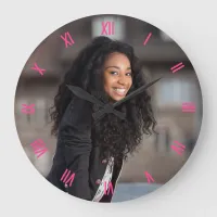 Custom Photo Fuchsia Pink Roman Numerals Large Clock