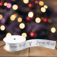 Boho Christmas Joyeux Noel Reindeer Typography Satin Ribbon