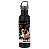 Christmas Reindeer Winter Wonderland Pixel Art Stainless Steel Water Bottle