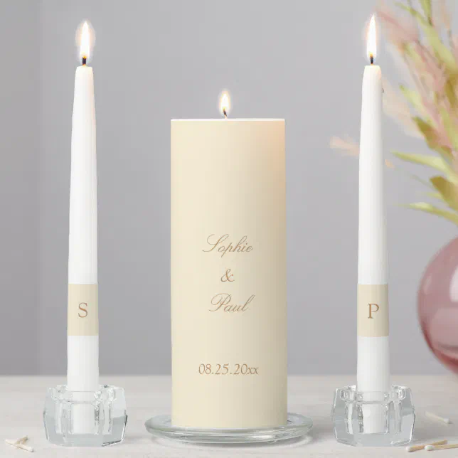 Elegant Cream Wedding Beige Script Unity Candle Set