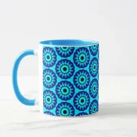 Blue Turquoise Retro Flower Mug