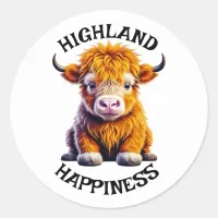 Baby Highland Cow Adorable Ai Art Classic Round Sticker