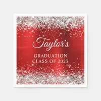 Silver Glitter Red Foil Graduation Napkins