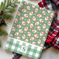 Vintage Santa Green Gingham Monogrammed Christmas Kitchen Towel