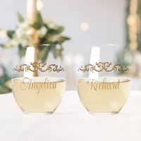 Romantic, Elegant, Whimsical Gold Personalized Stemless Wine Glass