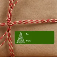 White Christmas Tree on Green Holiday Gift Tag