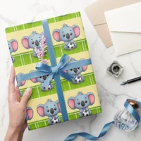 Cute baby elephant soccer cartoon  wrapping paper