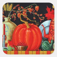 Autumn Festive Antique Painting Pumpkin Decoration Square Sticker