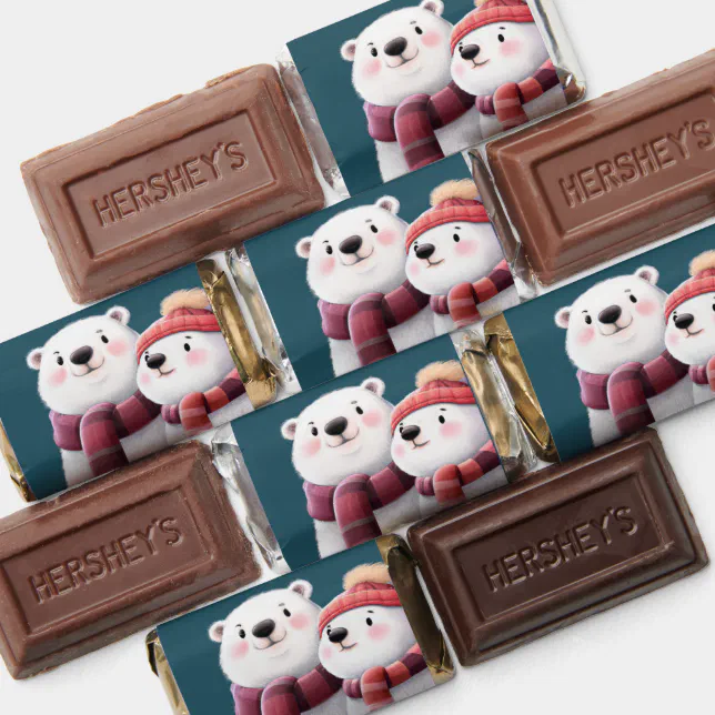 Cute Polar Bear Cubs Wearing Scarves Christmas Hershey's Miniatures